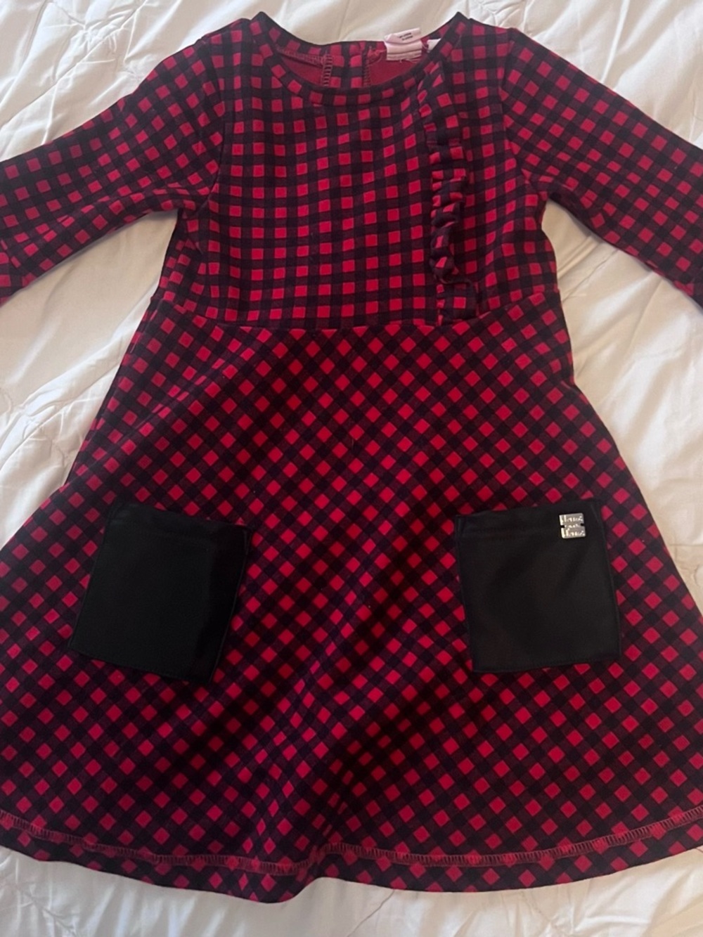 Girls' Red and Black Check Knit Dress